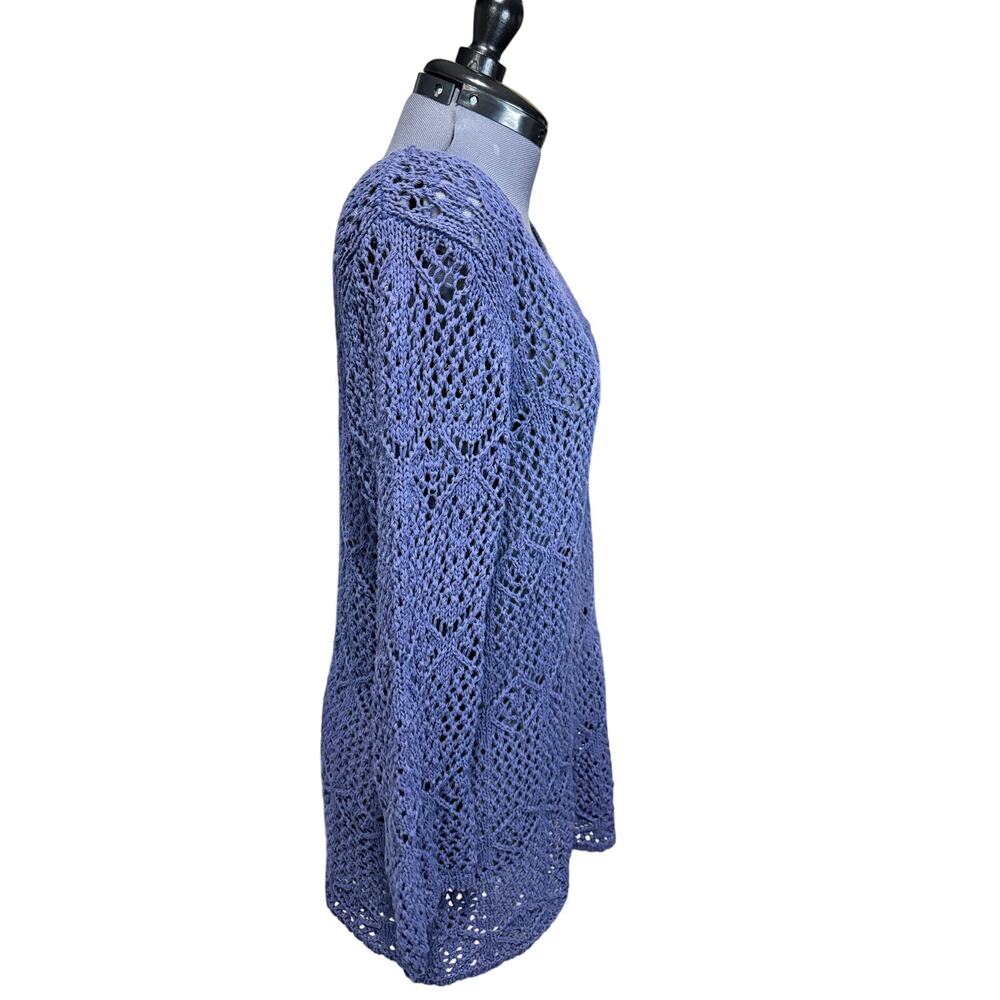 Coldwater Creek Open Knit Sweater L Navy Crochet Cotton Blend Boho - Picture 5 of 8